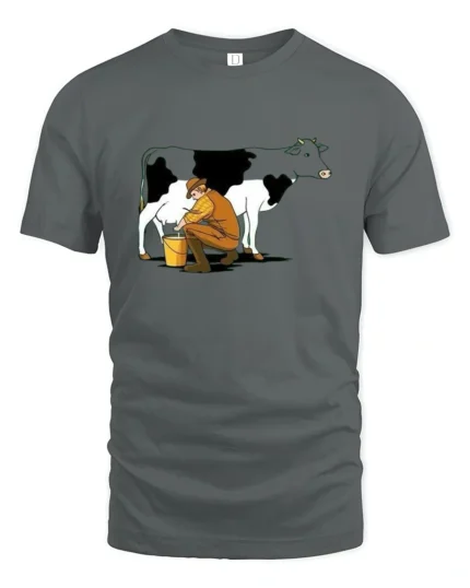 Authentic Traditional Farmer Hand Milking Cow Udder Tee - gray t-shirt on white background