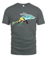 Retro Shark Roller Skating 90s Aesthetic Graphic Tshirt - gray t-shirt on white background