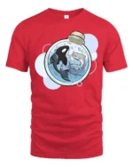Cool Miniature Orca and Shark Potion Bottle Graphic Tee - red t-shirt on white background