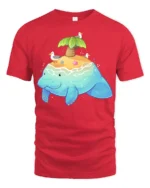 Adorable Sea Island Manatee Tropical Paradise Graphic Tee - red t-shirt on white background