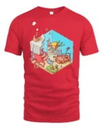 Isometric Underwater Kingdom Adventure Kraken Giant Octopus Tee - red t-shirt on white background