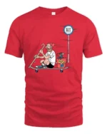 Hipster Old Man Skateboard Dog Commuter Funny Graphic Tee - red t-shirt on white background