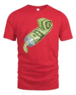 Creative Artistic Toothpaste Squeeze Money Cash Graphic Tshirt - red t-shirt on white background