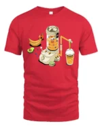 Futuristic Isometric Fruit Smoothie Juice Machine Graphic Tshirt - red t-shirt on white background