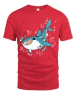 Adorable Whale Shark Ocean Friends Cartoon Graphic Tshirt - red t-shirt on white background