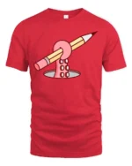 Funny Octopus Tentacle Holding Pencil Drawing Graphic T-shirt - red t-shirt on white background