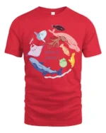 Cool Ocean Diversity Marine Life Circle Graphic Tee - red t-shirt on white background