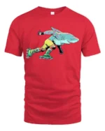 Retro Shark Roller Skating 90s Aesthetic Graphic Tshirt - red t-shirt on white background