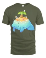 Adorable Sea Island Manatee Tropical Paradise Graphic Tee - military green t-shirt on white background