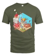Isometric Underwater Kingdom Adventure Kraken Giant Octopus Tee - military green t-shirt on white background
