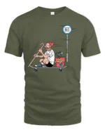 Hipster Old Man Skateboard Dog Commuter Funny Graphic Tee - military green t-shirt on white background