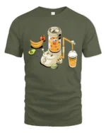 Futuristic Isometric Fruit Smoothie Juice Machine Graphic Tshirt - military green t-shirt on white background