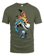Cool Cyberpunk Mecha Shark And Anime Girl Graphic Tshirt - military green t-shirt on white background