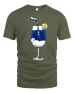 Creative Dreamy Starry Night Midnight Wine Glass Graphic Tshirt - military green t-shirt on white background