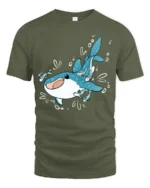 Adorable Whale Shark Ocean Friends Cartoon Graphic Tshirt - military green t-shirt on white background