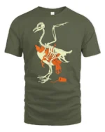 Eco Awareness Bird Skeleton Plastic Pollution Graphic Tee - military green t-shirt on white background