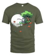 Cute Cat Fishing On Floating Island Full Moon Graphic Tee - military green t-shirt on white background