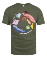 Cool Ocean Diversity Marine Life Circle Graphic Tee - military green t-shirt on white background
