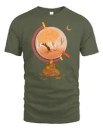 Aesthetic Autumn Globe Fox Nature Landscape Tshirt - military green t-shirt on white background