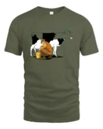 Authentic Traditional Farmer Hand Milking Cow Udder Tee - military green t-shirt on white background
