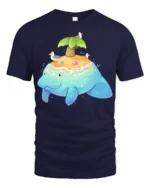 Adorable Sea Island Manatee Tropical Paradise Graphic Tee - navy t-shirt on white background