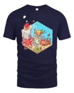 Isometric Underwater Kingdom Adventure Kraken Giant Octopus Tee - navy t-shirt on white background