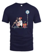 Hipster Old Man Skateboard Dog Commuter Funny Graphic Tee - navy t-shirt on white background