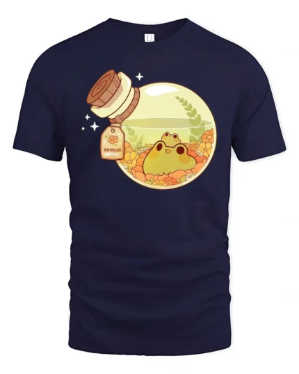Adorable Cottagecore Frog Potion Bottle Aesthetic Soft Tshirt - navy t-shirt on white background