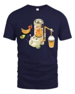 Futuristic Isometric Fruit Smoothie Juice Machine Graphic Tshirt - navy t-shirt on white background