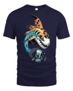 Cool Cyberpunk Mecha Shark And Anime Girl Graphic Tshirt - navy t-shirt on white background