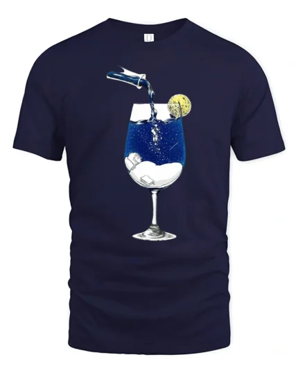 Creative Dreamy Starry Night Midnight Wine Glass Graphic Tshirt - navy t-shirt on white background