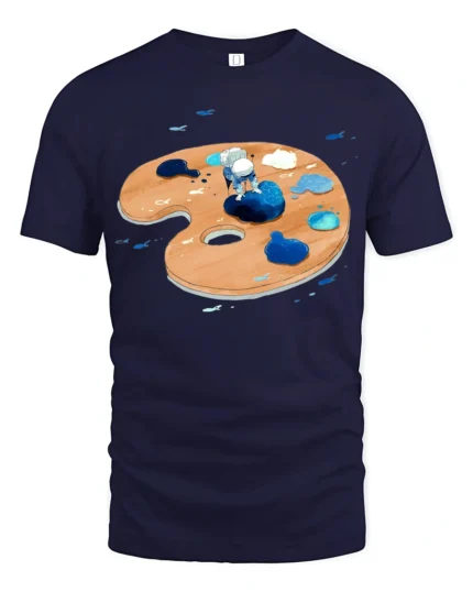 Creative Artistic Astronaut Painter Space Palette Graphic Tshirt - navy t-shirt on white background