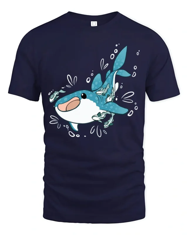 Adorable Whale Shark Ocean Friends Cartoon Graphic Tshirt - navy t-shirt on white background