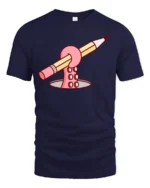 Funny Octopus Tentacle Holding Pencil Drawing Graphic T-shirt - navy t-shirt on white background