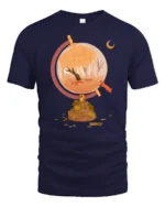 Aesthetic Autumn Globe Fox Nature Landscape Tshirt - navy t-shirt on white background
