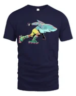 Retro Shark Roller Skating 90s Aesthetic Graphic Tshirt - navy t-shirt on white background