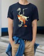Eco Awareness Bird Skeleton Plastic Pollution Graphic Tee - model wearing navy tee with hands in pockets