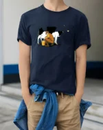 Authentic Traditional Farmer Hand Milking Cow Udder Tee - model wearing navy tee with hands in pockets