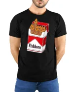 Funny Fishboro 20 Filter Fishettes Vintage Cigarette Tshirt - model wearing black tee with hands behind back