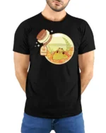 Adorable Cottagecore Frog Potion Bottle Aesthetic Soft Tshirt - model wearing black tee with hands behind back