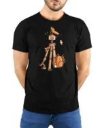 Vintage Aesthetic Camera Gear Forest Adventure Cotton Tshirt - model wearing black tee with hands behind back