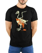 Eco Awareness Bird Skeleton Plastic Pollution Graphic Tee - model wearing black tee with hands behind back