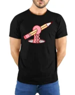 Funny Octopus Tentacle Holding Pencil Drawing Graphic T-shirt - model wearing black tee with hands behind back