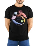 Cool Ocean Diversity Marine Life Circle Graphic Tee - model wearing black tee with hands behind back