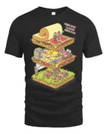 Surreal Isometric Office School Life Layers Graphic Tshirt - black t-shirt on white background