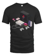 Retro Pixel Tech Console And Walkman Isometric Graphic Tshirt - black t-shirt on white background