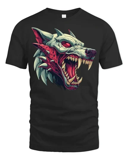 Savage Beast Wolf Snarling Red Eye Graphic Horror Tshirt - black t-shirt on white background
