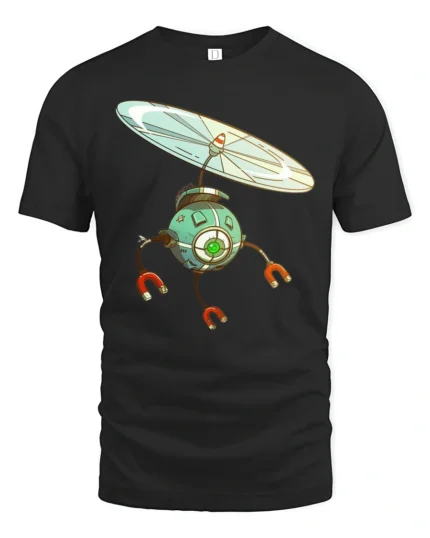 Hovering Magnetic Robot Eye Propeller Science Fiction Tshirt - black t-shirt on white background