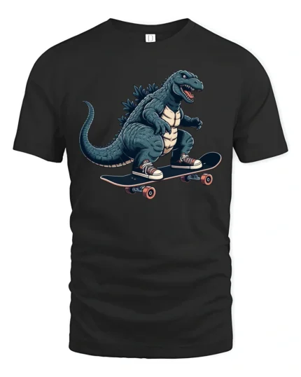 Radical Skater Kaiju Monster King Skateboard Soft Tshirt - black t-shirt on white background