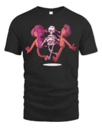 Rainbow Heart Skeleton Pulling Skin Apart Graphic Tshirt - black t-shirt on white background